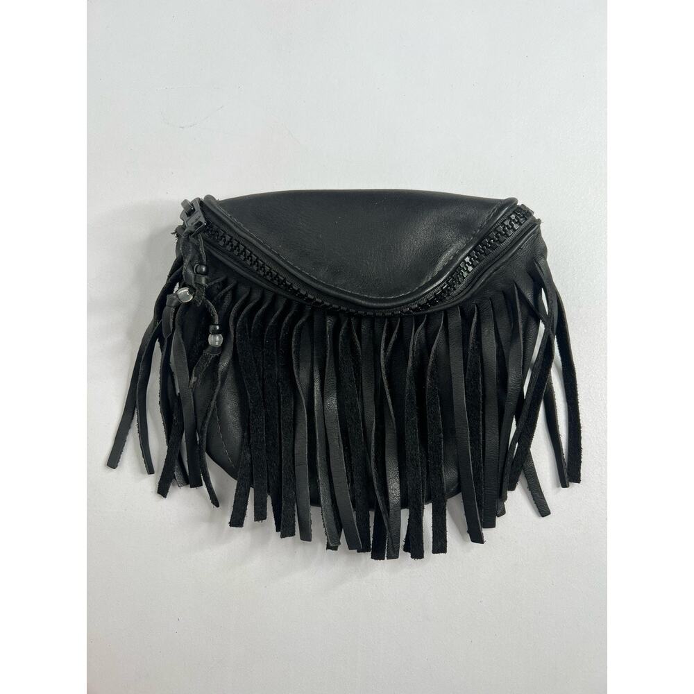 Leather Biker Bag Motorcycle Pouch Black Fringe Casper’s Leather USA Small
